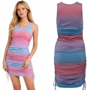LE SUPERBE Baccarat metallic surf stripe tank rush dress size L in blue pink